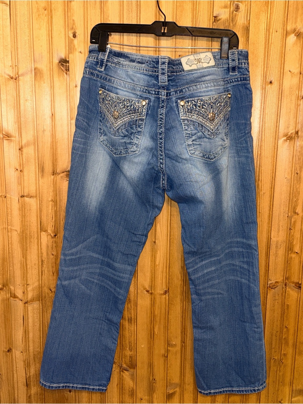 Miss Me Jeans Womens 32 Mid Rise Easy Crop Embellished Flap Pocket Bling Y2K
